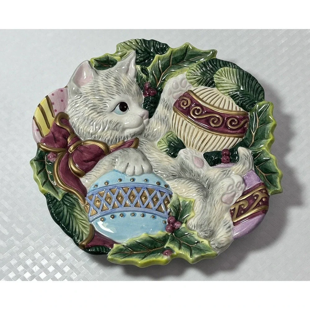 Fitz & Floyd Essentials Kristmas Kitty Cat Canape Plate Cookie Dish‎ Wall Decor